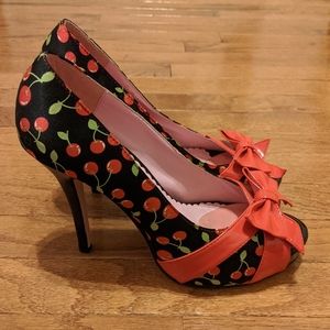 Cherry Print Black & Red Pinup/Rockabilly Heels, 9